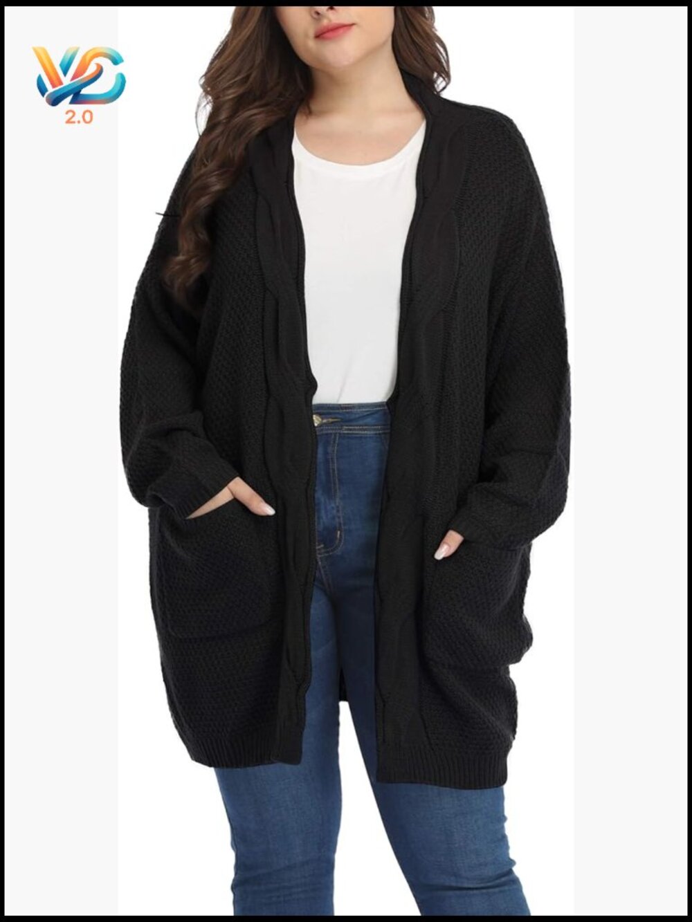 Oversized Plus Size Long Cardigan Sweater - Cable Knit Open Front